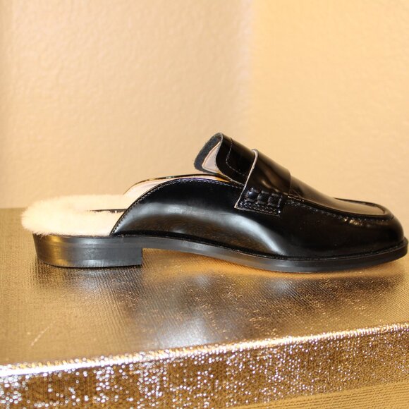 Yosi Samra Odessa Black leather and Shearling Loafer Mule - Picture 6 of 9